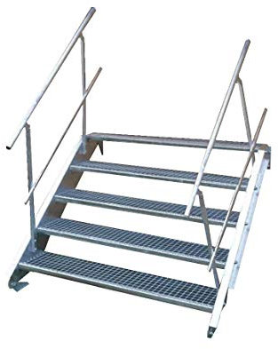 Stahltreppe Industrietreppe Aussentreppe Treppe 5 Stufen-Breite 80cm Variable Geschosshöhe 70-105cm vezinkt mit beidseitigem Geländer