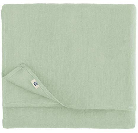 Linen & Cotton Tischdecke Stoff Tischtuch Tischwäsche Hygge -100% Leinen, Hellblau/ Blau (140 x 350 cm) Rechteckig Lang für Home Küche Esstisch Restaurant Hotel Cafe Party Deko