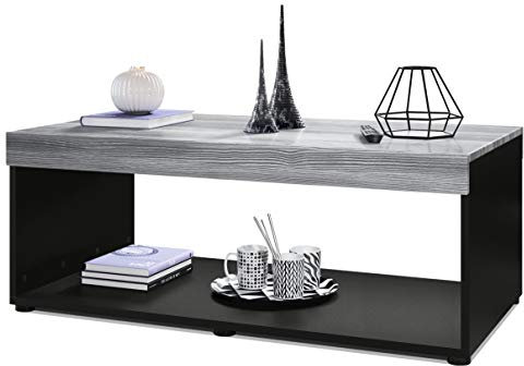 Vladon Couchtisch Pure, Made in Germany, Wohnzimmertisch in Kastenform, Schwarz matt/Avola-Anthrazit (104 x 40,5 x 58 cm)