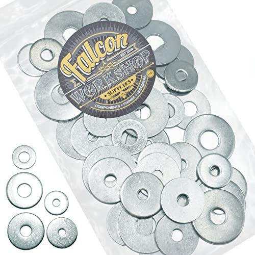 Falcon Workshop Supplies Ltd. 1,200g Mixed Pack of Zinc Plated Round Flat Washers - Stainless Steel, 0.25 inches Groove Diameter