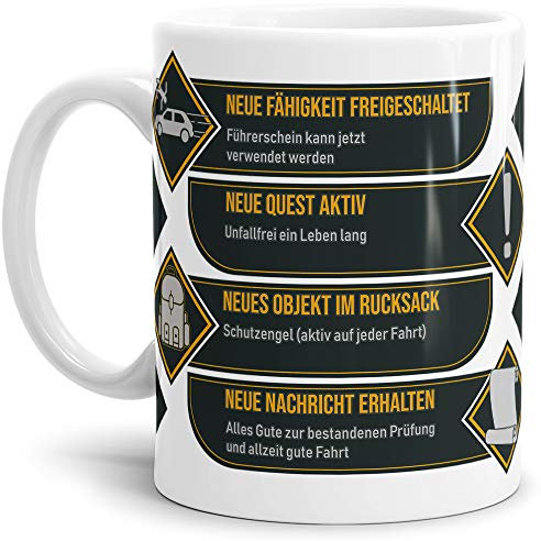 Tassendruck Spruch-Tasse zum Führerschein - Neue Fähigkeit - Weiß - Mug/Cup/Becher/Lustig/Geschenk-Idee/Beste Qualität