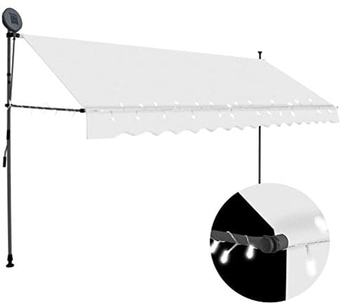 vidaXL Markise Einziehbar Handbetrieben mit LED Wasserabweisend Klemmmarkise Balkonmarkise Sonnenschutz Terrasse Balkon Garten 350cm Creme
