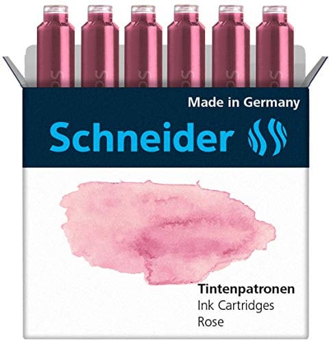 Schneider 166129 Pastell Tintenpatrone (Standard Patronen für Füller) Rose, 6 Stück ,