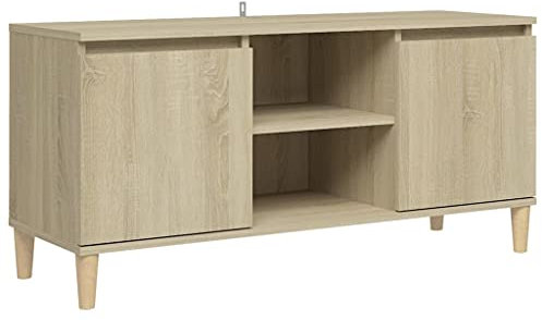 vidaXL TV Cabinet with Solid Wood Legs Indoor Entertainment Centre Bedroom Furniture Living room Furniture TV Stand TV Unit 103.5x35x50 cm Sonoma Oak