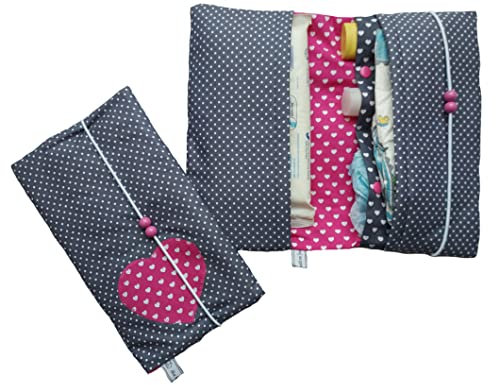 Wickeltasche Windeltasche dunkelgraue Pünktchen mit farbiger Herzapplikation - Handmade by die-kreative-fee (pink)
