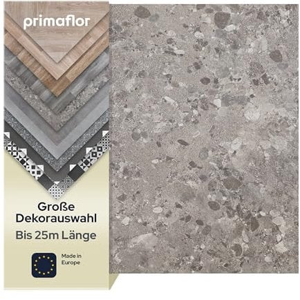 Primaflor PVC Bodenbelag Meterware TURVO - Grau, Stein Venezia, 2,00m x 3,00m, Vinyl-Boden in Steinoptik für Küche, Wohn- und Badezimmer, Hochwertige Auslegware, Anti-Rutsch Oberfläche