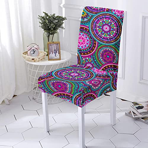 ZQMHCY Stuhlhussen 4er Set Boho Lila Mandala Stuhlbezug Stretch Weiche Elasthan Stuhlhussen Schwingstühle Waschbar Hussen für Stühle Abnehmbare Stuhlhusse Langlebig Universal Chair Cover