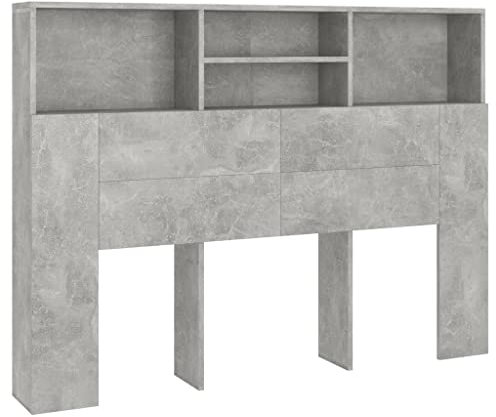 vidaXL Bett Kopfteil mit Ablagen und Regal - Wand-Kopfteil Bücherregal Betthaupt Schlafzimmer Betongrau 140x19x103,5cm