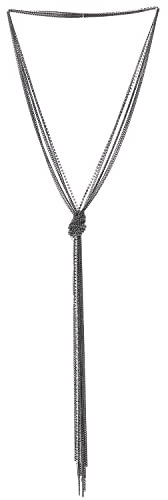 COOLSTEELANDBEYOND Bohe Chic Grau Schwarz Lariat Halskette Statement Franse Quaste Anhänger Strass Multi-Strang Lange Kette Y-Form