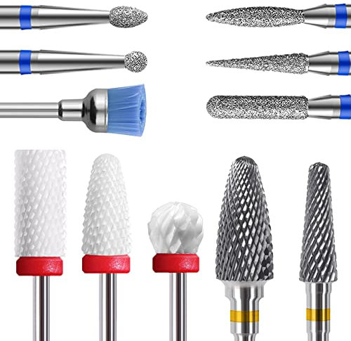 Homeet 11 Stück Keramik Nagelfräser Bits Wolframlegierung Professioneller Nagelfräser Bits Diamant Aufsätzeaus Entfernen Gel Acryl Nagelhaut Nagelbohrer für Maniküre Pediküre