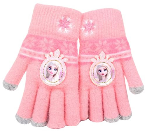 FEIFEI'S BOW Elsa Vollfinger-Handschuhe für den Winter, gestrickt, warm, weich gefüttert, Fleece, Thermo-Handschuhe für Kinder, Jungen, Mädchen, Rosa Elsa