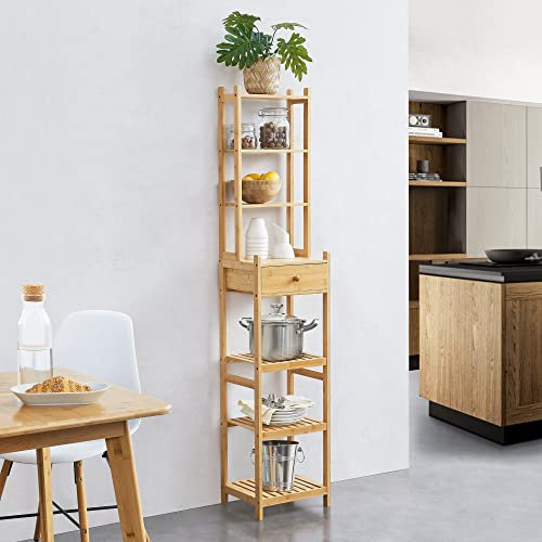 [en.casa] Standregal Siilinjärvi Küchenregal aus Bambus 163 x 33 x 28 cm Dekoregal bis 5 kg belastbar Badregal Natur