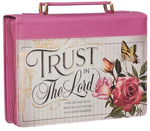 Christian Art Gifts Couverture de la Bible pour femme : Trust in the Lord – Prov. 3:5 – Étui de transport vintage en cuir végétalien avec rangement pour papeterie, taille M