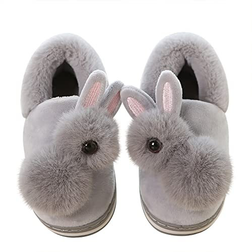Uposao Kinder Mädchen Damen Winter Baumwolle Pantoffeln Cartoon Süße Häschen Wärme Weiche Plüsch Hausschuhe Kuschelige Slipper rutschfest Plüsch Pantoffeln Slipper für Kleinkinder 35-36 EU