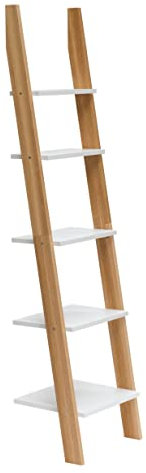 RAGABA ASHME Estantería con escalera de madera, 45 cm de ancho x 180 cm de altura, madera de fresno FSC, fácil montaje, color blanco