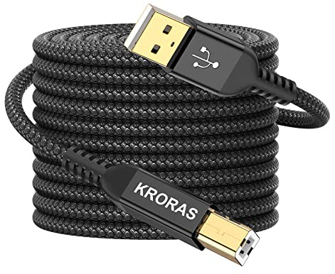 KRORAS Cable de impresora USB 2.0 de 20 pies (6,1 metros), cable de escáner USB tipo A macho a B macho de alta velocidad para HP, Canon, Dell, Epson, Lexmark, interfaz de audio, teclado midi y más