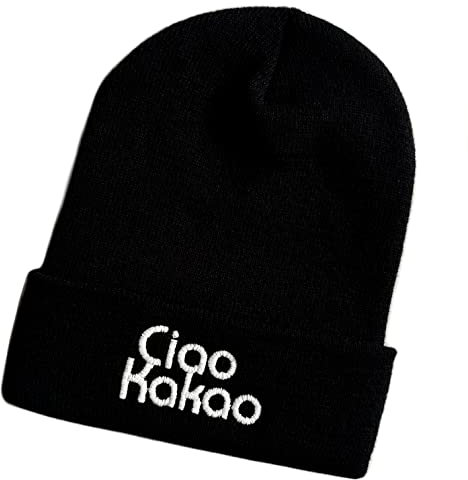 Schnoschi Schwarze Mütze/Strickmütze mit Ciao Kakao Spruch Bestickt für Damen, Herren, Jugendliche und Kinder, Beanie Wollmütze Hip Hop Wintermütze Rollmütze Streetwear Unisex OneSize