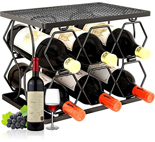 Marouom Wine Racks Countertop Rack Freestanding Floor Holders Stands for Counter, Metal, Bottle, Holder Bar Liquor Cabinet, Table Top Mini Bars Home, 6 Bottles
