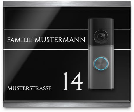 Modernes Klingelschild für Reolink Video Doorbell WiFi & PoE - personalisiertes Türschild Namensschild aus Edelstahl & Acrylglas | hochwertiges Funkklingel Zubehör