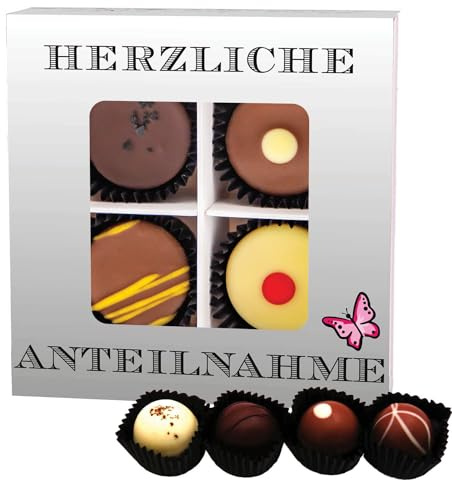 Hallingers Genuss Manufaktur Pralinen Geschenk - ohne Alkohol, handmade aus Confiserie-Edelkakao in wertiger Geschenkbox Herzliche Antei..., Geschenkidee für Frauen Männer