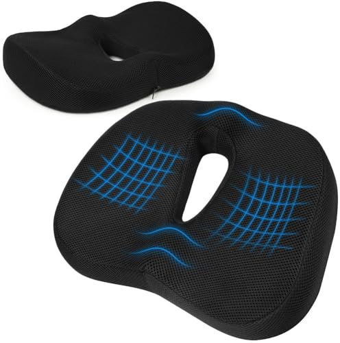 Ainiv Cojin Coxis, Cojín Espuma Viscoelástica para Asiento, Cojin Ortopédico para Coxis de Espuma de Memoria, Cojin para Silla Oficina, Coche, Alivio del Dolor y la Ciática（Negro）