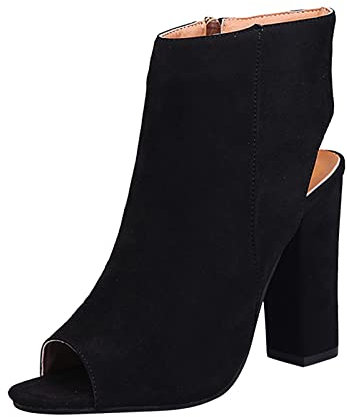 Women's Dress Shoes Pumps with Block Heel Comfort Oxfords Comfortable Suede Look Fish Mouth Peep Toe High Heels Ankle Boots Platform Side Zip Stockle Shoes Sandals Pumps, black, 8