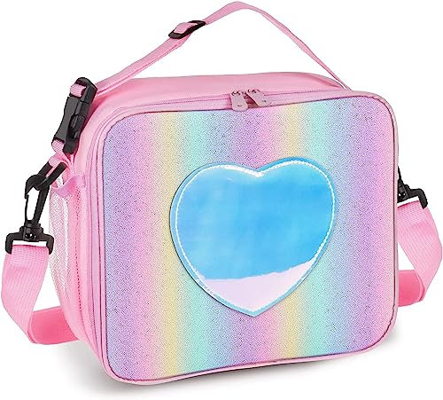 KEAIDUO Lunch Bag for Girls Women, Cute Fashion Insulated Resuable Lunch Bag Cooler Lunch Tote Box with Shoulder Strap for Girls Women School Kindergarten (Pink)