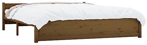 vidaXL Massivholzbett Doppelbett Kopfteil Bettgestell Lattenrost Bettrahmen Schlafzimmerbett Bett Holzbett Schlafzimmermöbel Honigbraun 200x200cm
