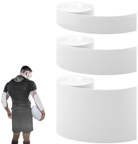 3 Rollen Tape Fussball, Leicht zu Reißen Keine Kleberückstände Tapeband Fussball Extra Breit Wasserdicht Atmungsaktiv Sporttape für Sportler Sporttrainer Übungen (Weiss)