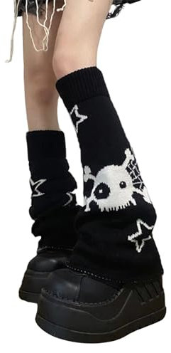 RCIVENM Y2k Leg Warmers for Women Two Side Wear Leg Warmers Girls Kawaii Knitted Leg Warmers Gothic Harajuku Cute Leg Warmers, Black, 19.68inchX7.87inch