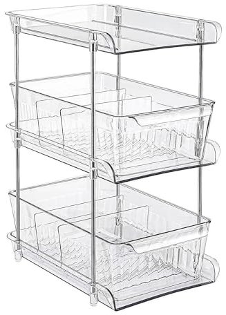 KMQRDZi Organisateur de lavabo de cuisine, salle de bain, étagère coulissante tiroirs, organisateur de placard, multi-usages, empilable, organisateur et rangement, à tirer, transparent cuisine,