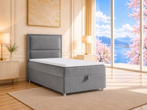 Best For Home Boxspringbett Trinity k-11 mit 7-Zonen Bonell-Federkernmatratze | Boxspringbett 90x200 | Boxsprintbett mit Matratze Und Stauraum | Polsterbett 90x200 - Lieferung bis Bordsteinkante