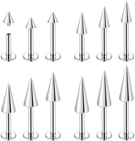 ZS 16G/18G Spike Lippenringe Knorpel Tragus Helix Piercing Edelstahl Spike Ohrstecker Innengewinde Schlange Biss Piercing Schmuck für Frauen Männer, 16g,6/8/10mm, Edelstahl, Kein Edelstein
