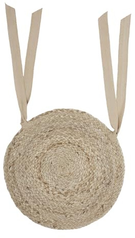 VHC Brands Jute Chair Pad, Dining Room and Kitchen Seat Cushion With Ties, Natural Collection, Round 15x15