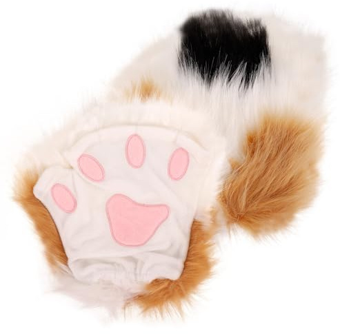 Holibanna Fingerless Cat Paw Gloves Cosplay Animal Paw Mittens Plush Soft Costume Accessories for Women Party Dress up 8.66X6.69X1.18 Inch
