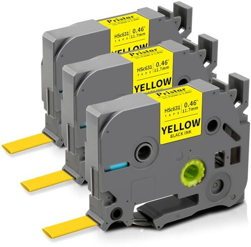 3x Pristar Kompatible Schrumpfschlauch für Brother HSe-631 HSe631 HS-631 Schwarz auf Gelb 11,7mm Etikettenband für Brother P-touch PT-E100 PT-E110 PT-E550W PT-E300 PT-H500LI PT-D210 PT-E560BTVP