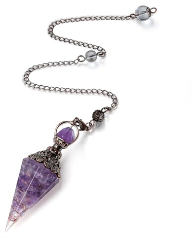 Pendel Amethyst Kristall Harz Heilsteine Natürliches Kristalle Deko | AWARDSEN Pendulum Sechseckiges Edelstein Esoterik Geschenke für Hexerei Zeremonie, Wahrsagen, Reiki Heilung und Esoterik