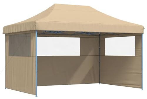 vidaXL Partyzelt, Gartenzelt Faltbar Pop-Up, Faltpavillon mit 3 Seitenteilen, Pavillon für Hochzeit Festival Party, Faltzelt Gartenpavillon, Beige