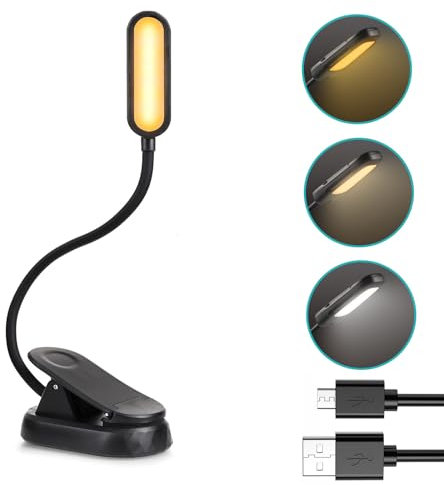 MODOAO 9 LED Buch Licht, wiederaufladbare Buch Leselicht Lampe, dimmbare flexible Clip auf Buch Licht mit 3 Augen schützende Modi (warm, weiß oder gemischt), für Bett, Tablet, Zuhause, Reisen