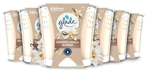 Glade Jar Candle, Scented Candle Infused with Essential Oils, Up to 30 Hour Burn Time, Vanilla Blossom, Pack of 6 (6 x 112g)