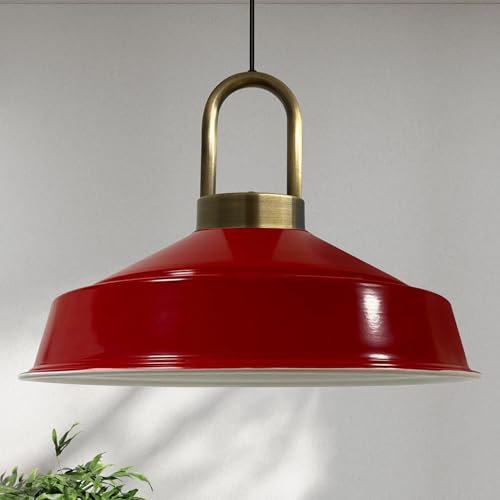 bamyum Asletl Lámpara Colgante Industrial, Pantallas de Lámpara de 40 cm, Lámpara Moderna de Metal para Isla de Cocina, Lámpara Colgante E27 para Salón y Comedor, Lámpara Colgante Rojo