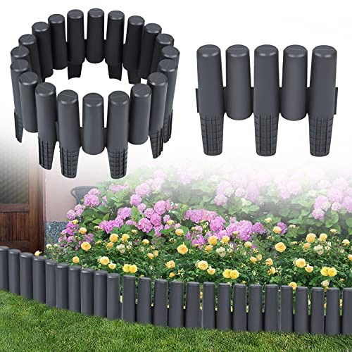 HENGMEI 2,8m Rasenkanten Kunststoff Beeteinfassung Beetumrandung in Holzimitation Mähkante 10 stücke Randsteine Palisaden Gartenzaun, Anthrazit