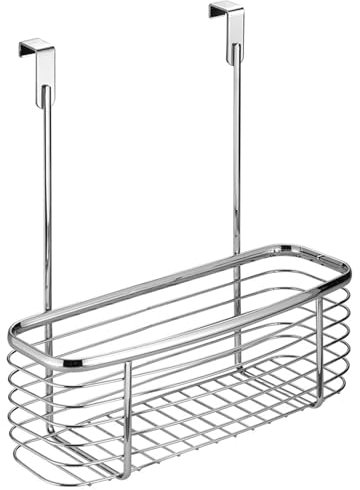 1 Tier Long Wire Over Cabinet Hanging Bathroom Organiser Unit Shower Rack Storage Caddy With Plastic Extra Deep Baskets (Over Cabinet Long Wire)