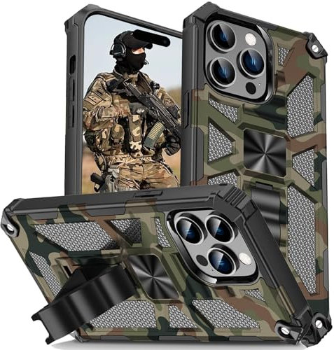 CCSmall Schutzhülle für iPhone 16 Pro Max, Tarnmuster mit Ständer, Militärqualität, stoßfest, mit integriertem Ständer, Schutzhülle für iPhone 16 Pro Max, Camouflage, Armeegrün