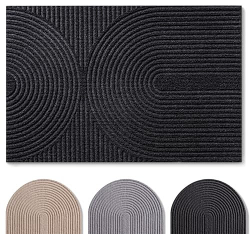 Blumtal Fußmatte 60x90 cm - rutschfeste Schmutzfangmatte - Fußabtreter mit Muster - Fußmatten Haustür - Türmatte aus Polyester - Fußmatte innen/Schmutzfangmatte außen/Floor Mat Dunkelgrau
