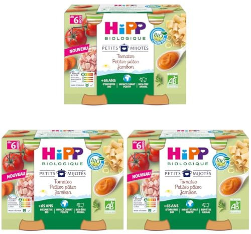 HiPP Biologique - Tomates Petites Pâtes Jambon 2 x 190 g (Lot de 3)