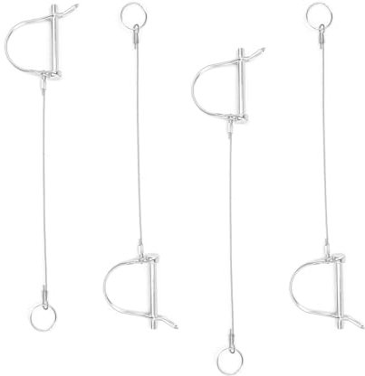 TIANLIN Sicherungsstift 4 Stück Rohrklappsplinte 8mm x 70mm, Kohlenstoffstahl Klappsplint in D-Form mit Schlüsselring Anti Verlust Seil, für Autos, Anhänger, Fahrräder
