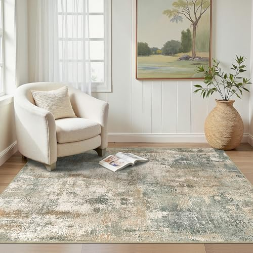 BEIMO Moderner Waschbarer Teppich Wohnzimmer 120x170 cm, Grün | Abstrakt Design, Großer Weicher Kurzflor Carpet, Rutschfest, Für Küche und Bettvorleger Schlafzimmer, Pflegeleicht