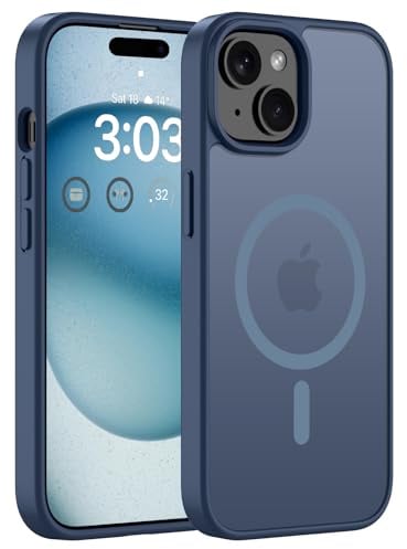 ORDA Magnetische Hülle für iPhone 15, Kompatibel mit MagSafe, Dunkel Blau | Durchscheinend Rückseite, Matt Handyhülle, Stoßfest Kratzfeste Schutzhülle