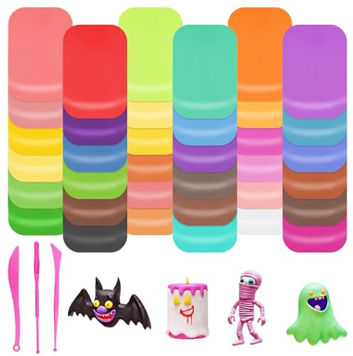 Elsrantor 36 Farben Knete Set, Modelliermasse Lufttrocknend, Lufttrocknender Ton, Polymer Clay, Lufttrocknende Kinderknete, Modelliermasse-Set, Geschenk für Jungen und Mädchen im Alter von 3-12 Jahren